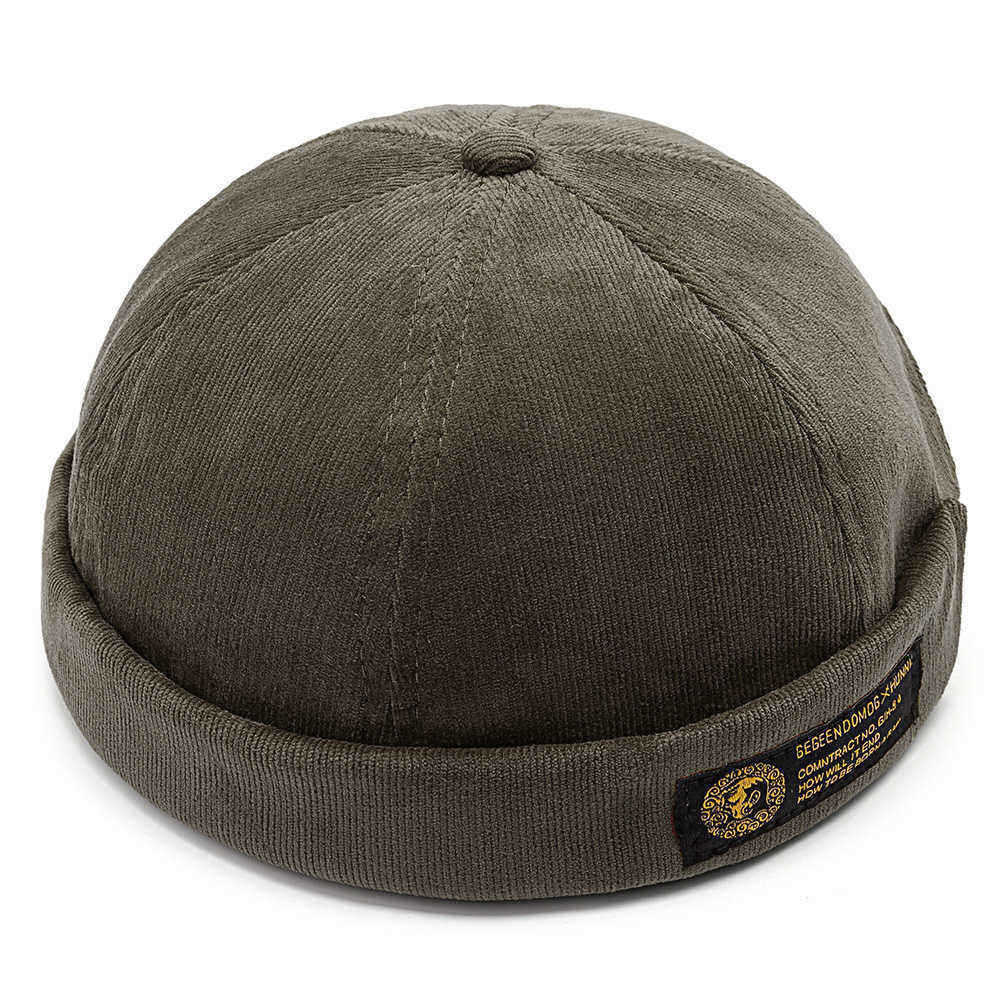 Mens-Corduroy-Adjustable-Solid-French-Brimless-Hat-Vogue-Retro-Skullcap-Sailor-Cap-1348947