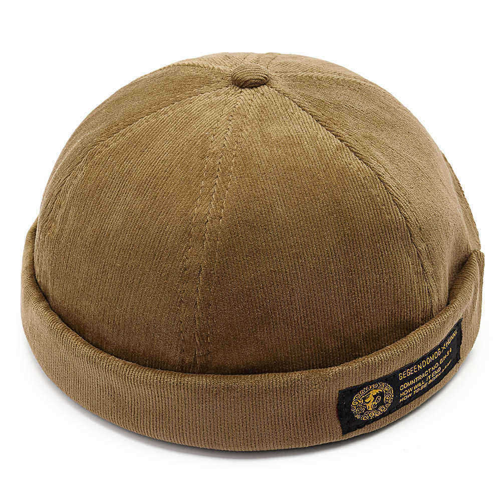 Mens-Corduroy-Adjustable-Solid-French-Brimless-Hat-Vogue-Retro-Skullcap-Sailor-Cap-1348947