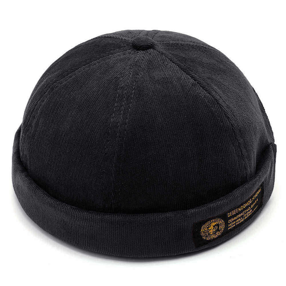 Mens-Corduroy-Adjustable-Solid-French-Brimless-Hat-Vogue-Retro-Skullcap-Sailor-Cap-1348947