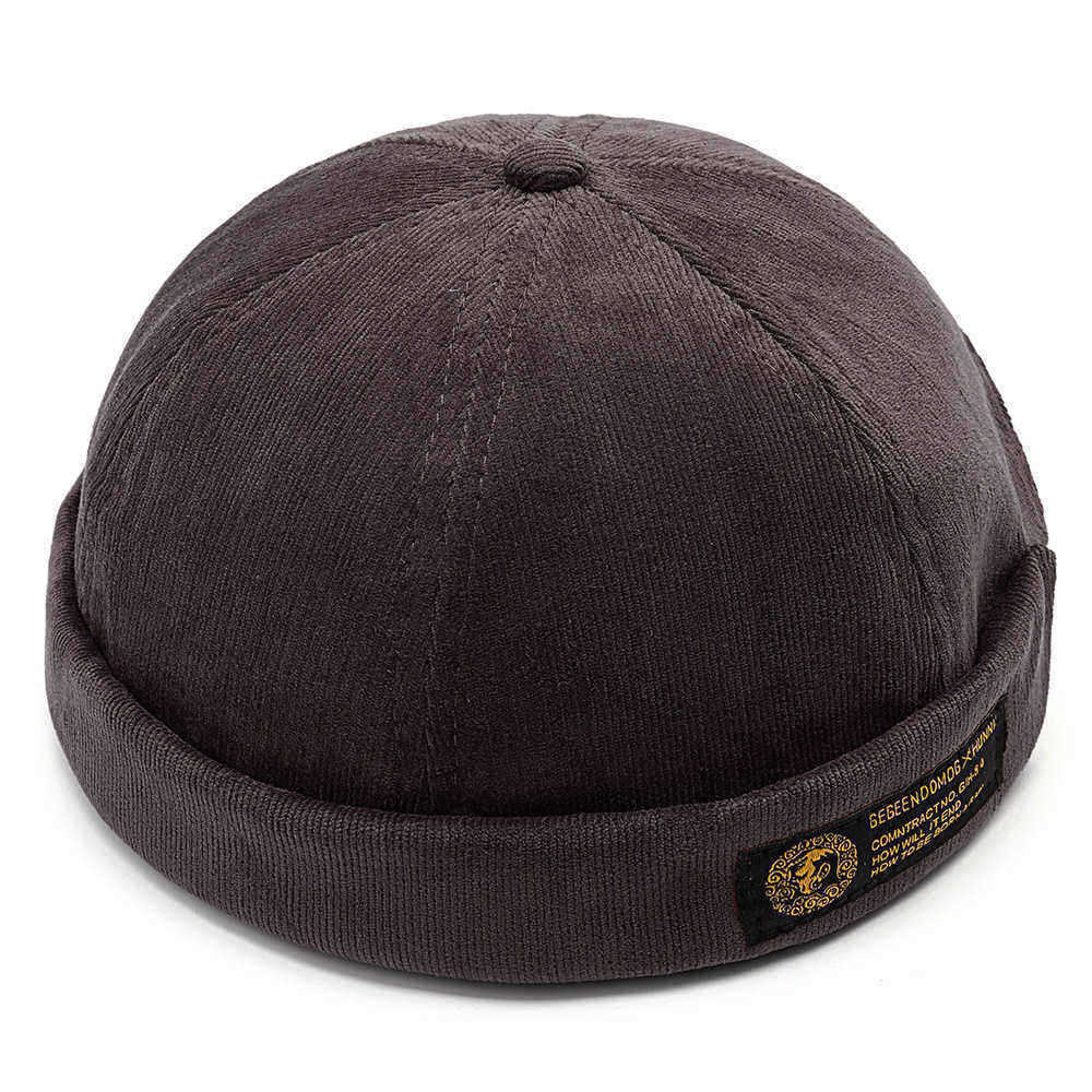 Mens-Corduroy-Adjustable-Solid-French-Brimless-Hat-Vogue-Retro-Skullcap-Sailor-Cap-1348947