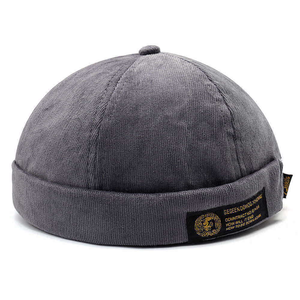 Mens-Corduroy-Adjustable-Solid-French-Brimless-Hat-Vogue-Retro-Skullcap-Sailor-Cap-1348947