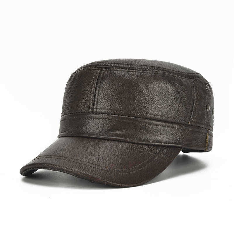 Mens-Winter-Leather-Earmuffs-Flat-Top-Hats-Outdoor-Durable-Warm-Military-Army-Peaked-Cap-1328027