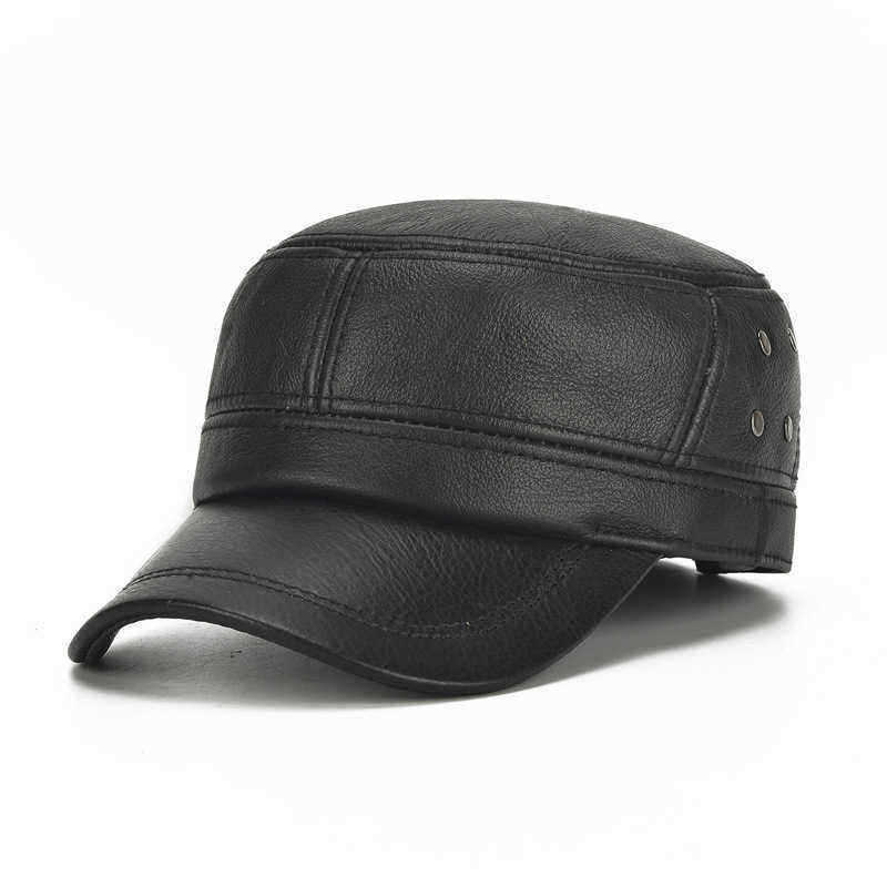 Mens-Winter-Leather-Earmuffs-Flat-Top-Hats-Outdoor-Durable-Warm-Military-Army-Peaked-Cap-1328027