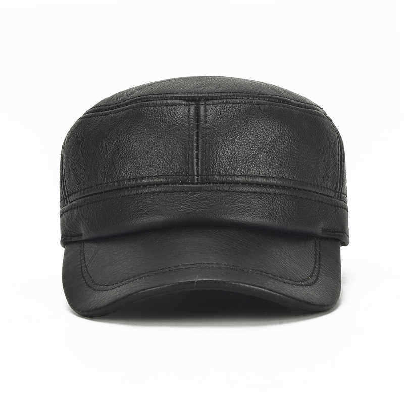 Mens-Winter-Leather-Earmuffs-Flat-Top-Hats-Outdoor-Durable-Warm-Military-Army-Peaked-Cap-1328027