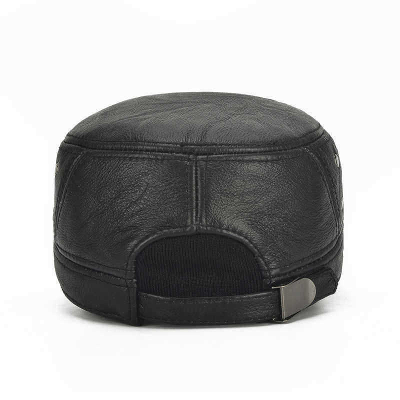 Mens-Winter-Leather-Earmuffs-Flat-Top-Hats-Outdoor-Durable-Warm-Military-Army-Peaked-Cap-1328027