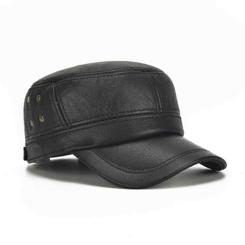 Mens-Winter-Leather-Earmuffs-Flat-Top-Hats-Outdoor-Durable-Warm-Military-Army-Peaked-Cap-1328027