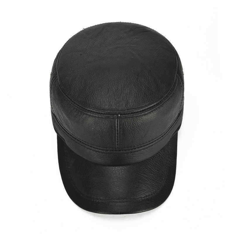 Mens-Winter-Leather-Earmuffs-Flat-Top-Hats-Outdoor-Durable-Warm-Military-Army-Peaked-Cap-1328027