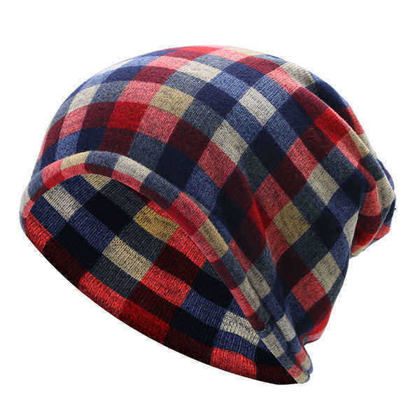 Mens-Women-British-Style-Grid-Cotton-Beanies-Hat-Thicken-Velvet-Warm-Hat-And-Scarf-1194034