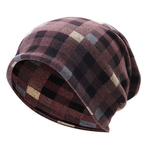 Mens-Women-British-Style-Grid-Cotton-Beanies-Hat-Thicken-Velvet-Warm-Hat-And-Scarf-1194034