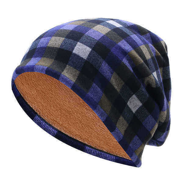 Mens-Women-British-Style-Grid-Cotton-Beanies-Hat-Thicken-Velvet-Warm-Hat-And-Scarf-1194034