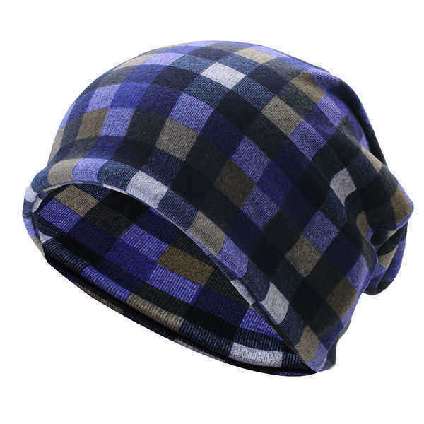 Mens-Women-British-Style-Grid-Cotton-Beanies-Hat-Thicken-Velvet-Warm-Hat-And-Scarf-1194034