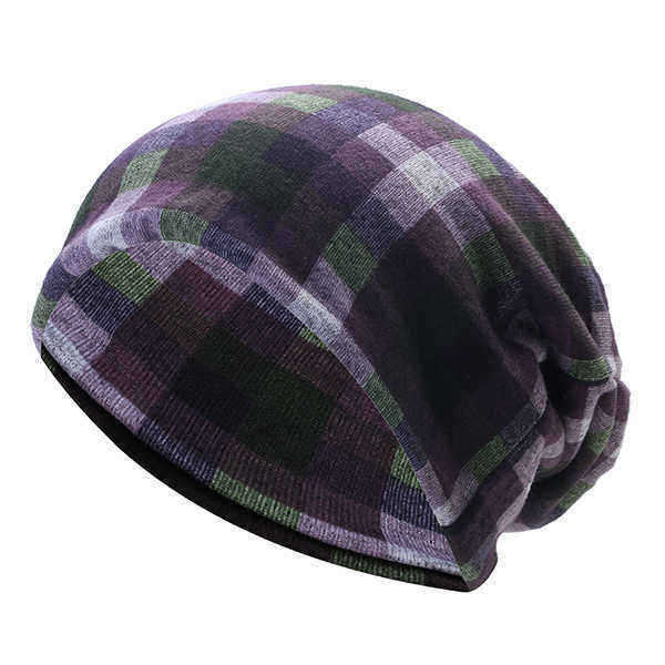 Mens-Women-British-Style-Grid-Cotton-Beanies-Hat-Thicken-Velvet-Warm-Hat-And-Scarf-1194034