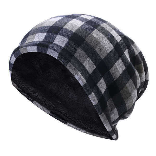 Mens-Women-British-Style-Grid-Cotton-Beanies-Hat-Thicken-Velvet-Warm-Hat-And-Scarf-1194034