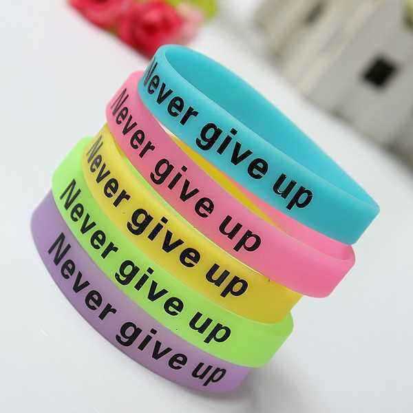 Multicolor-Luminous-Never-Give-Up-Silicone-Bracelet-Wristband-Unisex-956489