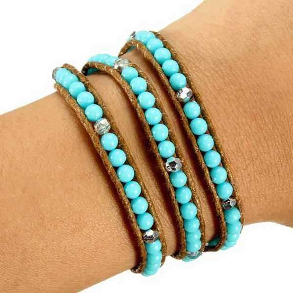 Multilayer-Turquoise-Stone-Bead-Leather-Cord-Wrap-Braided-Bracelet-964384