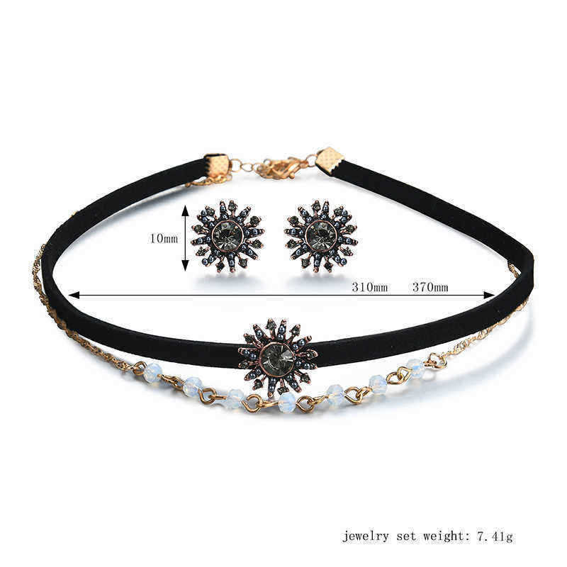 Punk-Women-Jewelry-Set-Double-Layer-Gold-Chain-Choker-Piercing-Black-Rhinestone-Sun-Shape-Earrings-1174808