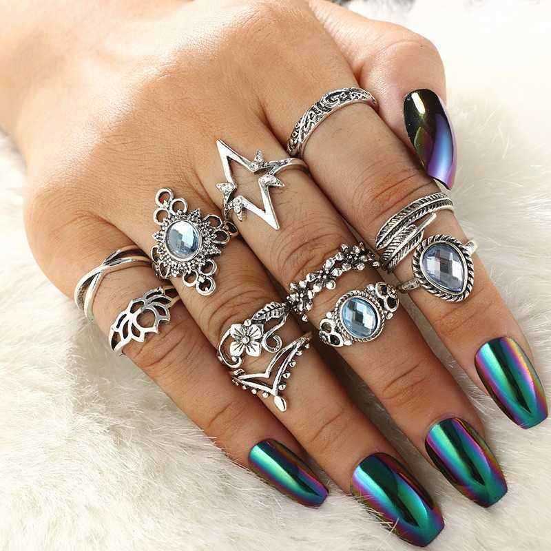 Retro-Leaves-Butterfly-Ring-Set-11-Pieces-Rhinestone-Rings-Kit-For-Women-Sliver-Alloy-Rings-1449834