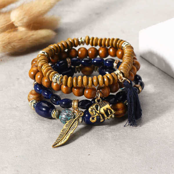 Retro-Religious-Leaf-Elephant-Pendant-Elastic-Multilayer-Bead-Bracelet-for-Women-1226551