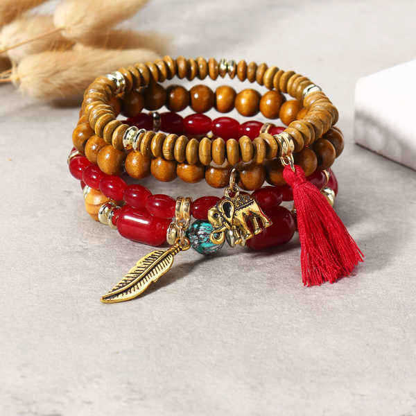 Retro-Religious-Leaf-Elephant-Pendant-Elastic-Multilayer-Bead-Bracelet-for-Women-1226551