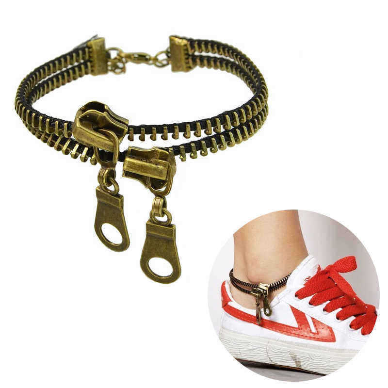 Retro-Simple-Funny-Double-deck-Zipper-Anklet-1145475