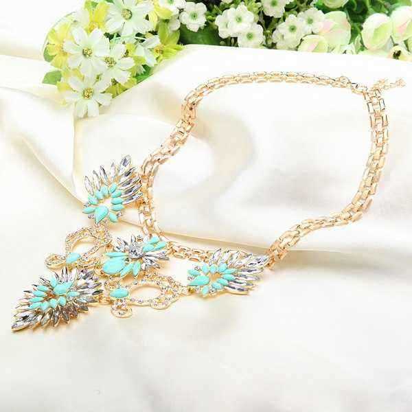 Rhinestone-Crystal-Acrylic-Flower-Leaf-Pendant-Choker-Necklace-953116