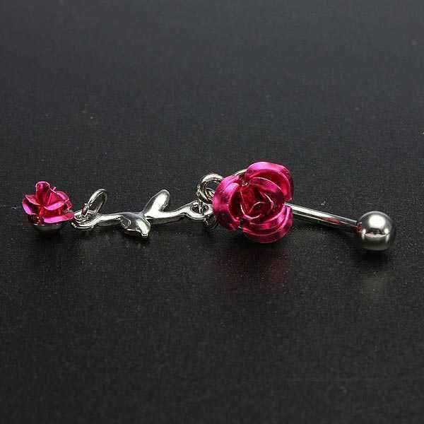 Rose-Red-Flower-Stainless-Steel-Navel-Belly-Button-Ring-Body-Piercing-920188