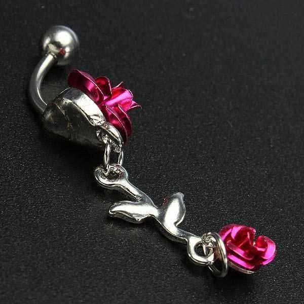 Rose-Red-Flower-Stainless-Steel-Navel-Belly-Button-Ring-Body-Piercing-920188