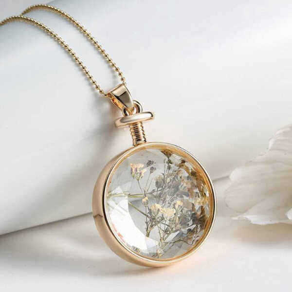 Round-Glass-Dry-Flower-Necklace-Chain-Women-Alloy-Jewelry-1006997