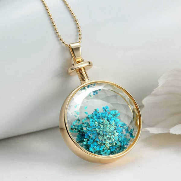 Round-Glass-Dry-Flower-Necklace-Chain-Women-Alloy-Jewelry-1006997