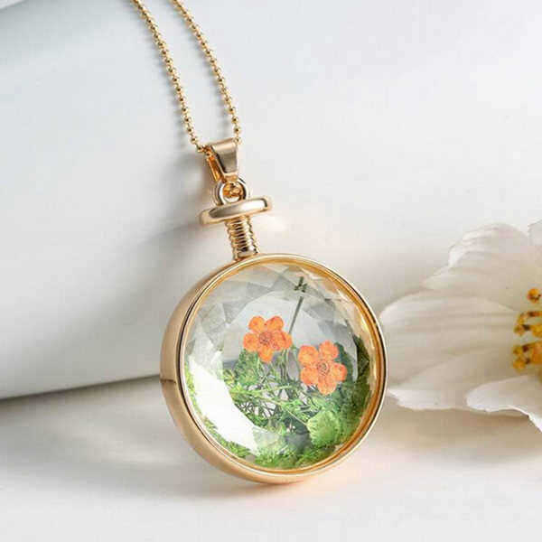 Round-Glass-Dry-Flower-Necklace-Chain-Women-Alloy-Jewelry-1006997