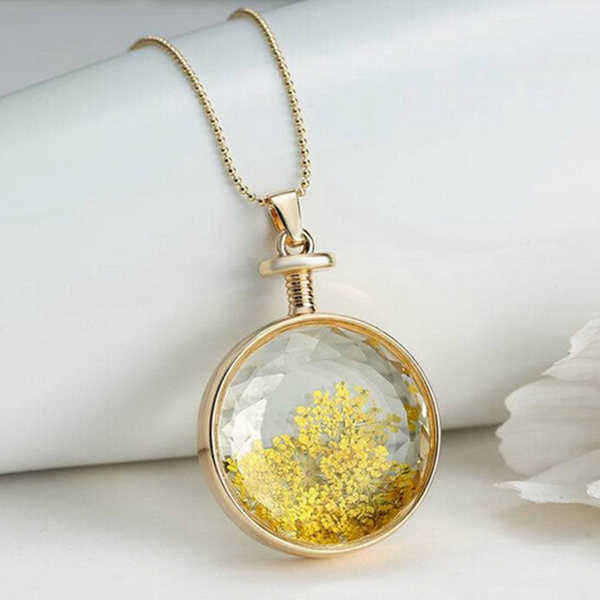 Round-Glass-Dry-Flower-Necklace-Chain-Women-Alloy-Jewelry-1006997