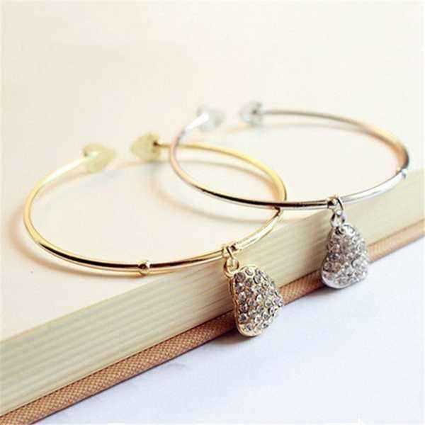 Silver-Gold-Rhinestone-Love-Heart-Pendant-Alloy-Bangle-Bracelet-Women-Jewelry-1032610