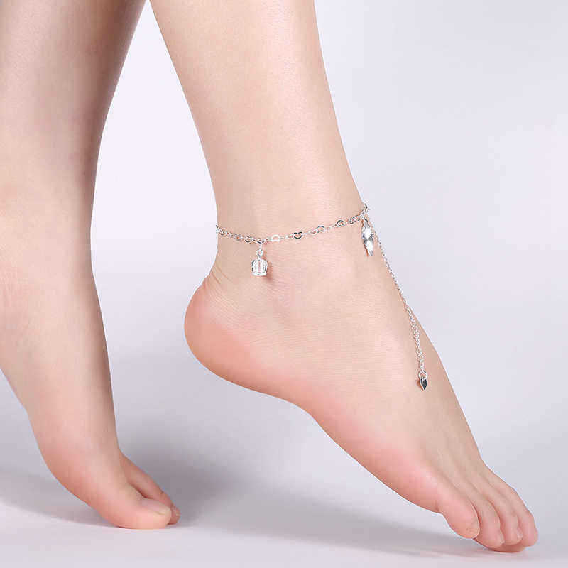 Silver-Plated-Heart-Chain-Crown-Pendant-Irregular-Plate-Anklet-Women-Jewelry-1156813