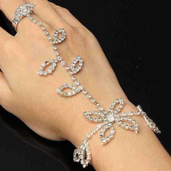 Silver-Plated-Leaves-Rhinestone-Ring-Bracelet-Crystal-Metal-Chain-944152