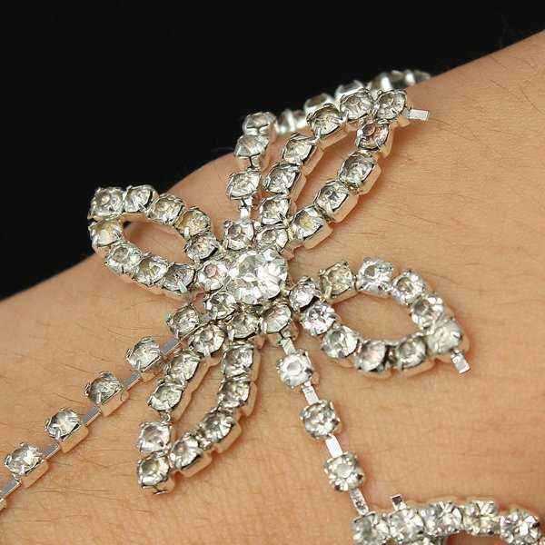 Silver-Plated-Leaves-Rhinestone-Ring-Bracelet-Crystal-Metal-Chain-944152