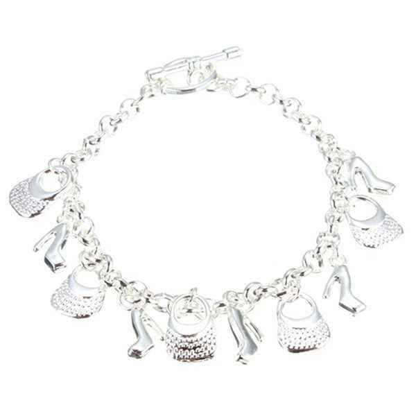 Silver-Plated-Shoes-Bags-Chain-Pendant-Bracelet-Women-Jewelry-979020