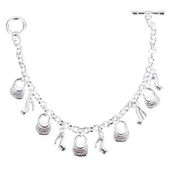 Silver-Plated-Shoes-Bags-Chain-Pendant-Bracelet-Women-Jewelry-979020