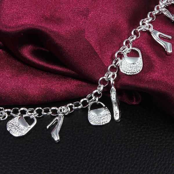 Silver-Plated-Shoes-Bags-Chain-Pendant-Bracelet-Women-Jewelry-979020