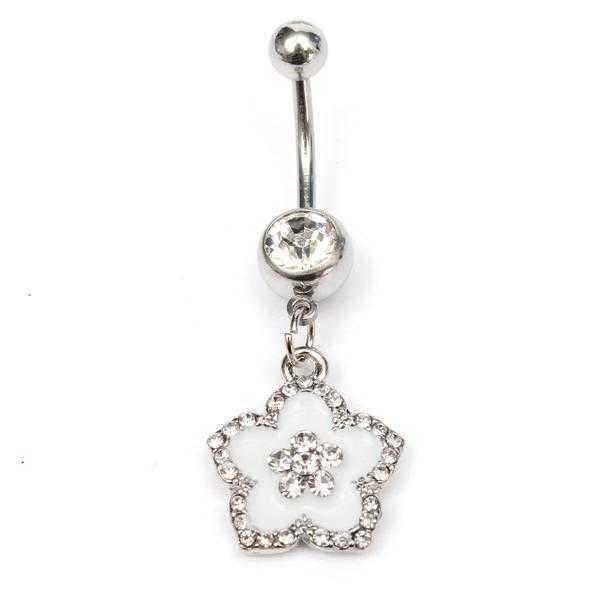 Silver-Rhinestone-Flower-Petal-Navel-Bar-Belly-Ring-Body-Jewelry-987356