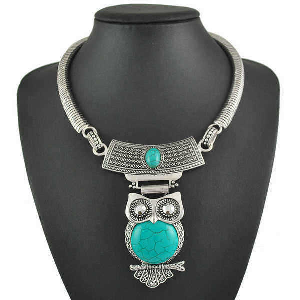 Tibetan-Turquoise-Owl-Pendant-Statement-Choker-Necklace-For-Women-996266