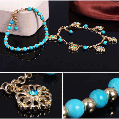 Turquoise-Beads-Alloy-Chain-Tassel-Crystal-Anklets-Jewelry-1055739