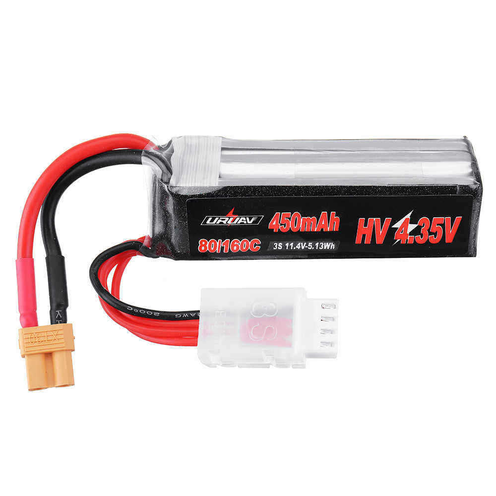 URUAV-114V-450mAh-80C160C-3S-HV-435V-Lipo-Battery-XT30-Plug-for-FPV-Racing-Drone-1460758