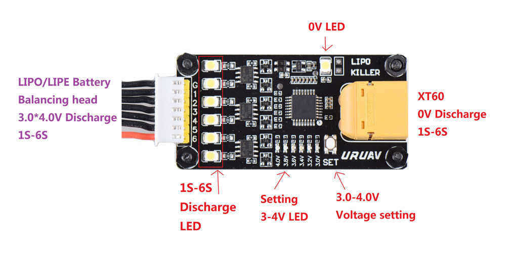 URUAV-UR4-0V--30V-40V-6-Grade-Lipo-Killer-Discharger-for-1-6S-Lipo-Battery-RC-Drone-FPV-Racing-1393759