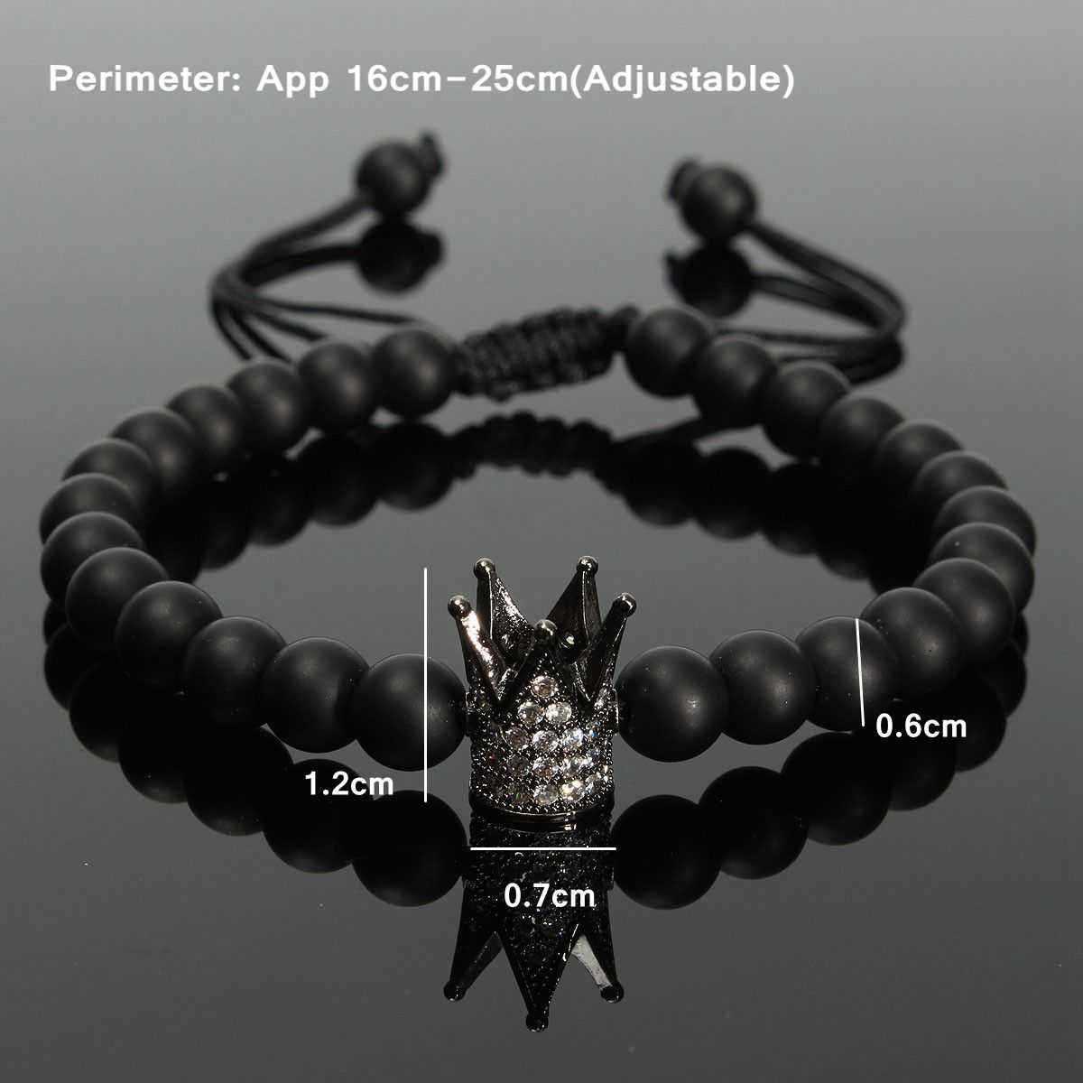 Unisex-Black-Matte-Onyx-Crown-Crystal-Beads-Bracelet-Jewelry-1058360