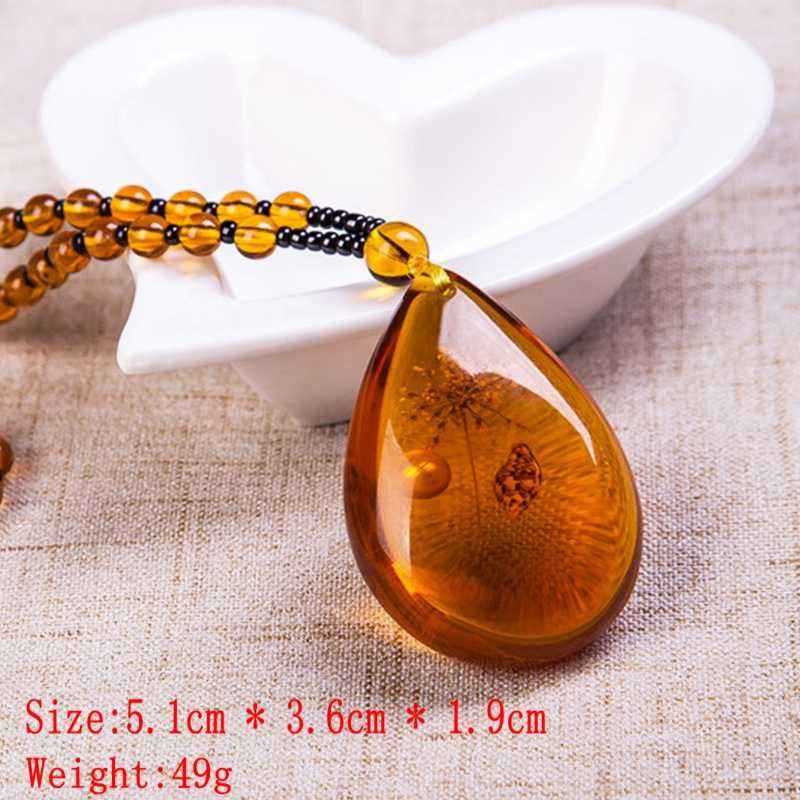 Unisex-Resin-Amber-Flower-Drop-Pendant-Vintage-Geometry-Beads-Women-Necklace-Chain-1268047