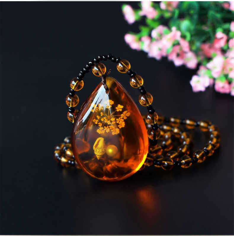 Unisex-Resin-Amber-Flower-Drop-Pendant-Vintage-Geometry-Beads-Women-Necklace-Chain-1268047