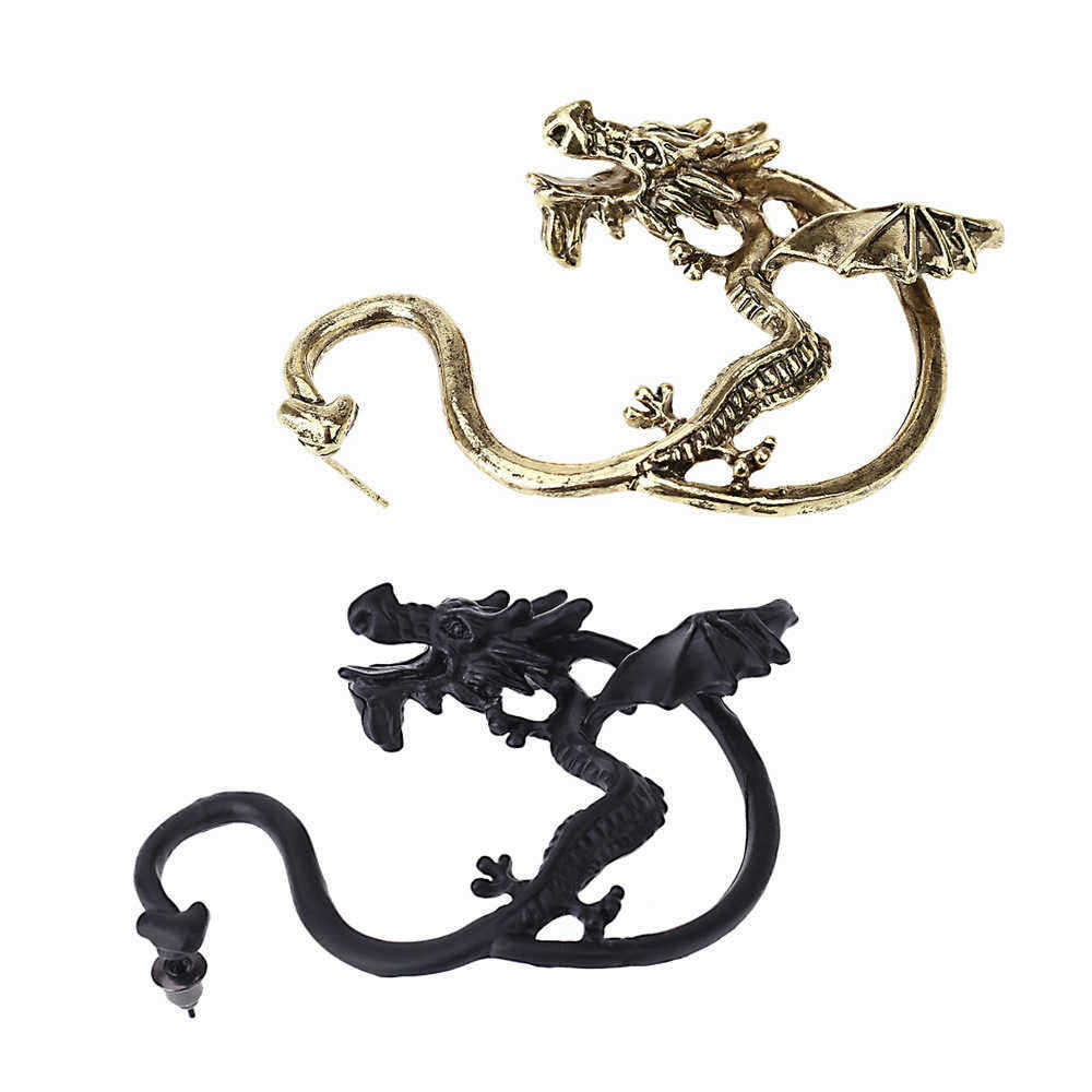 Unisex-Statement-Punk-Dragon-Ear-Cuff-Black-Gold-Ear-Clip-Stud-Earrings-1240735