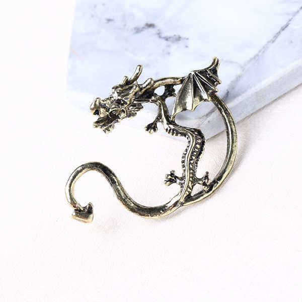 Unisex-Statement-Punk-Dragon-Ear-Cuff-Black-Gold-Ear-Clip-Stud-Earrings-1240735