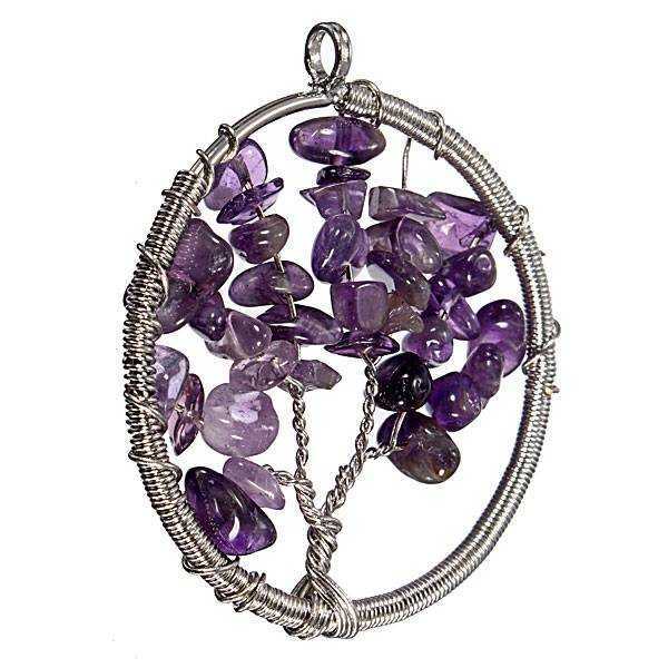 Vintage-Gem-Gravel-Stone-Tree-Of-Life-Round-Necklace-Pendant-960500