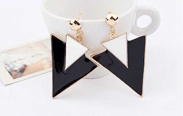 White-Black-Geometry-Double-Triangle-Alloy-Dangle-Stud-Earrings-966515